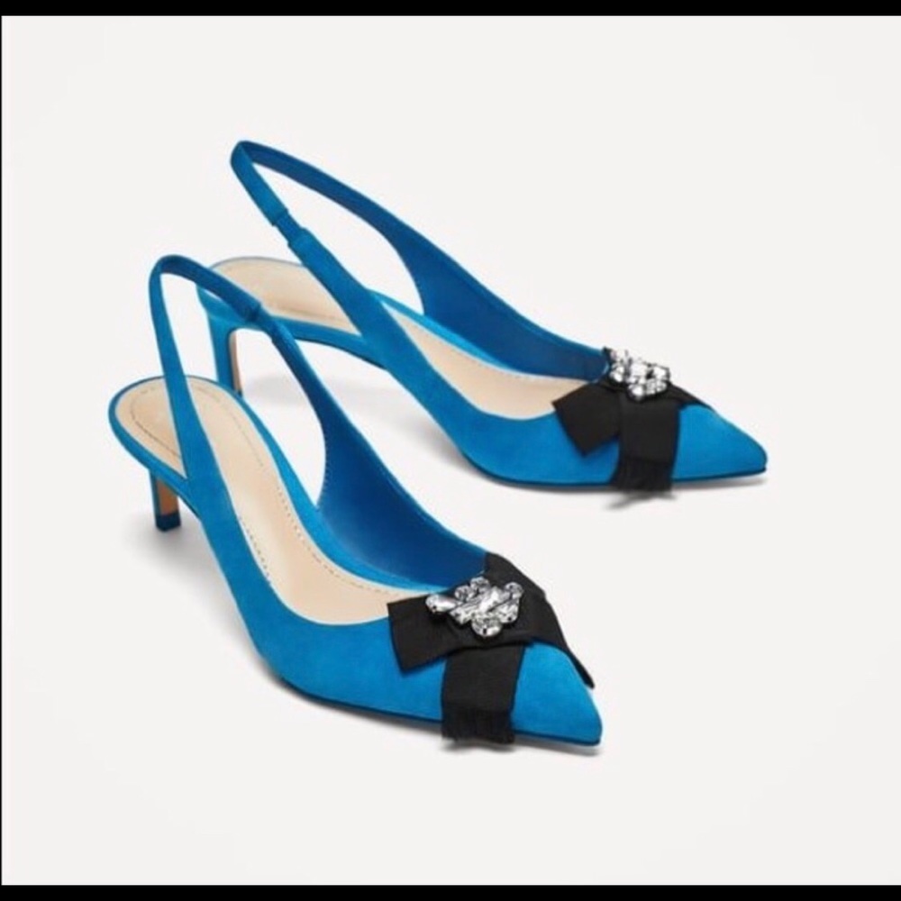 ZARA blue slinghback heels leather sole